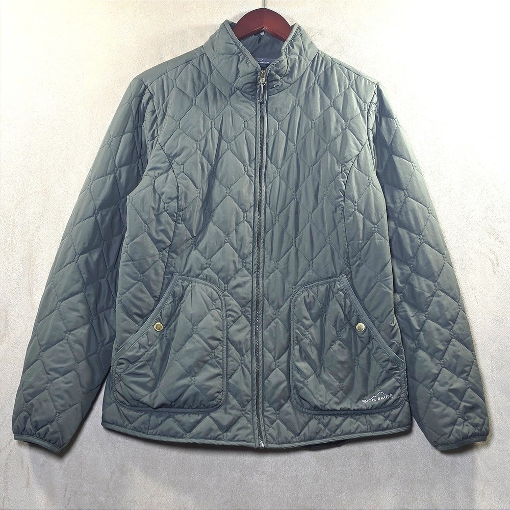 Eddie Bauer Women Moss Green Quilted Full Zip Lightweight Jacket Coat